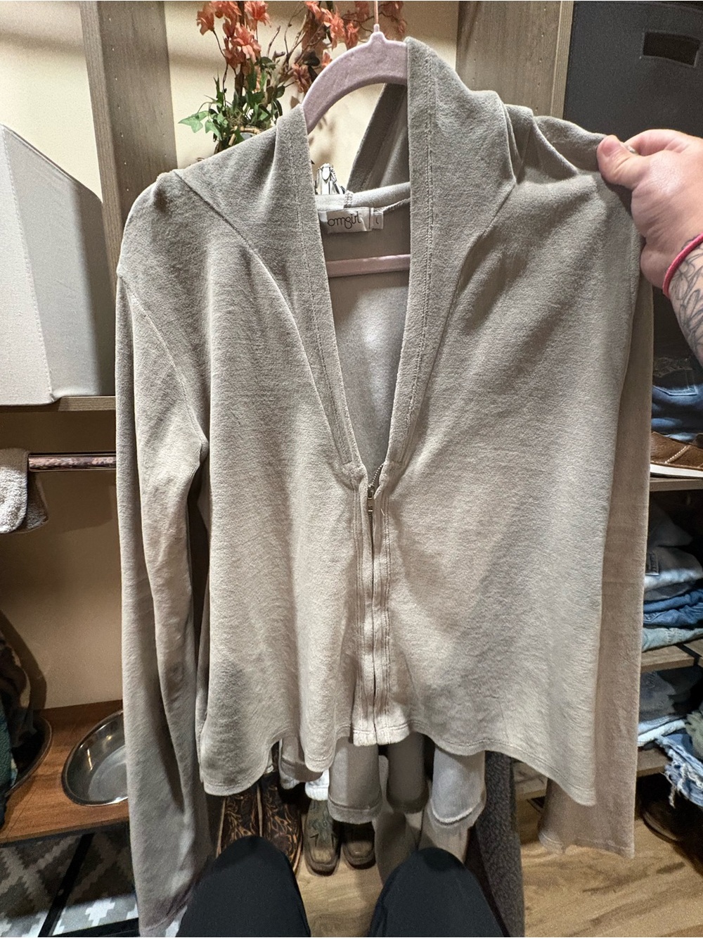 Women's Lightweight Hooded Zip Cardigan Sweater - Taupe